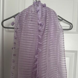 Lavender Striped Scarf with Pom Poms